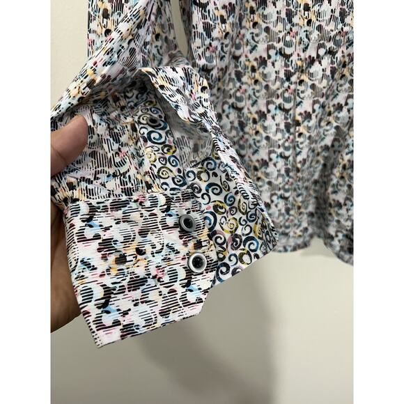 Robert Graham Abstract Boho Button Up Shirt L Flip Cuff Artsy Preppy Maximalist - Picture 5 of 14